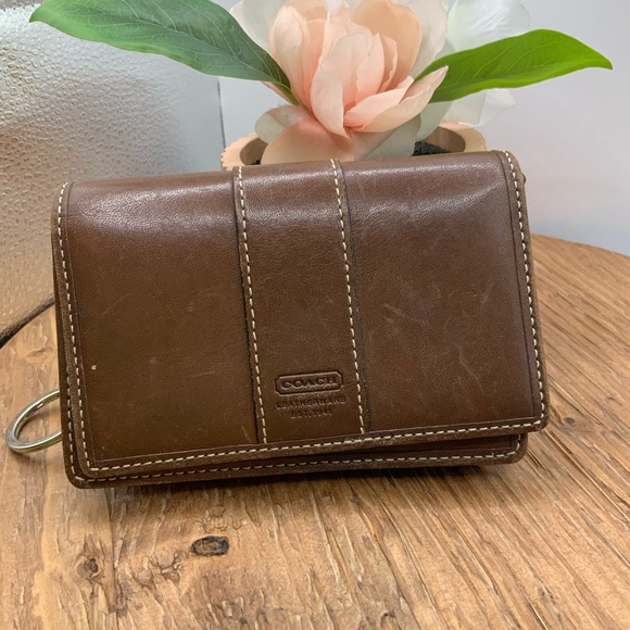 Coach Brown Leather Vintage Key Ring Card Holder Mini Wallet - Picture 1 of 9